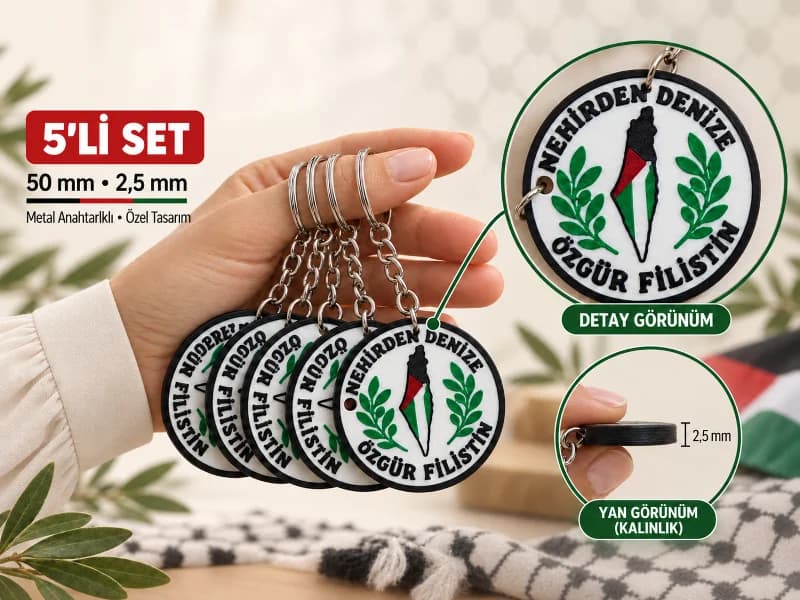 Nehirden Denize Özgür Filistin- Yazılı Anahtarlık - 5 li Anahtar Seti