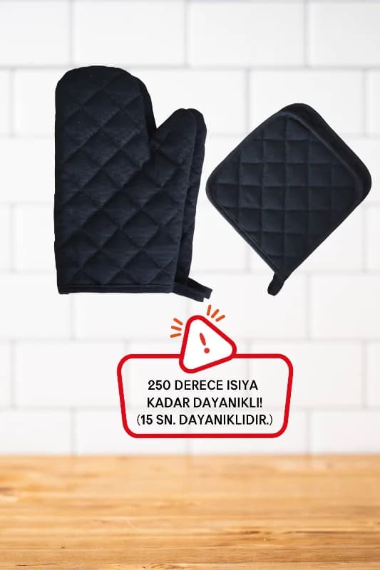 Yanmaz,ısıya Dayanıklı Isı Geçirmeyen Mutfak Fırın Tencere Eldiveni Tutacak Seti 2 Eldiven 2 Tutacak