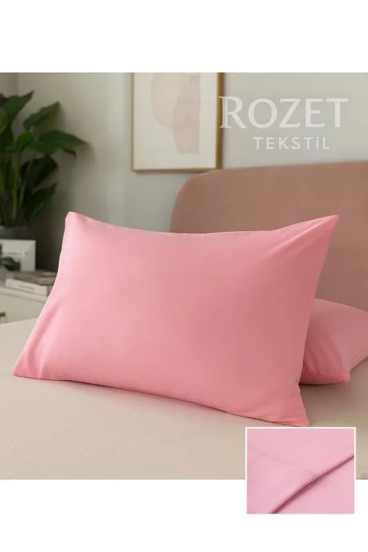 Pembe Pamuk Kumaş Kapaklı Yastık Kılıfı (2 ADET) 50 X 70 Cm