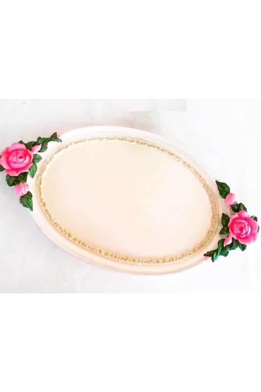 Gül Kabartma 39cm Tepsi Silikon Kalıp K-351, Polyester Taş Tozu Alçı Kalıbı