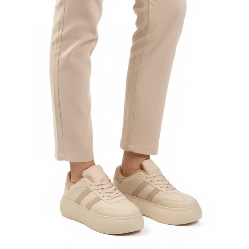 Aspor Bej Yüksek Taban Bağcıklı Kadın Sneaker
