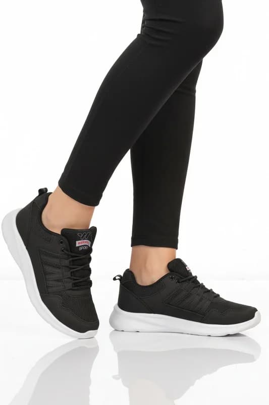 Siyah Beyaz Bağcıklı Unisex Spor Ayakkabı