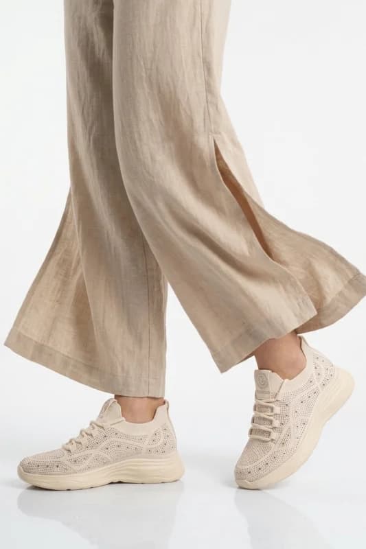 Bej Anorak Bağcıklı Kadın Sneaker