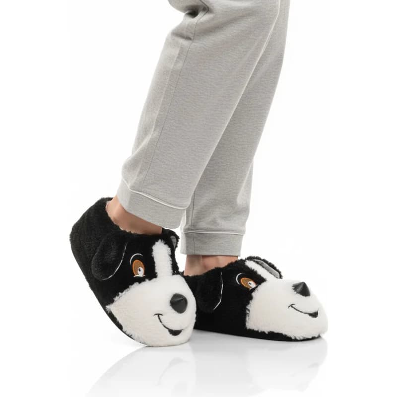 Aspor Siyah Köpek Desenli Unisex Panduf