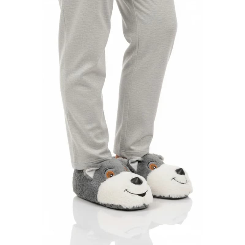 Aspor Gri Köpek Desenli Unisex Panduf