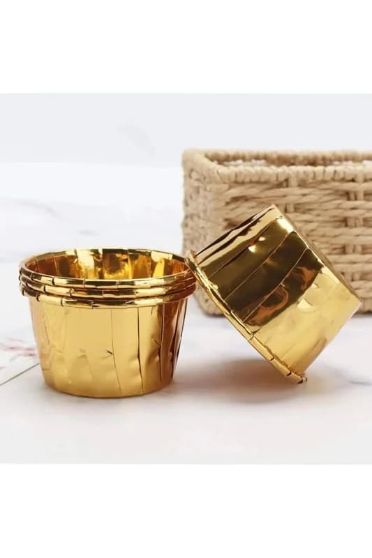 YASİMA Gold AltınSarı Parlak Metalize 12'li Fırına Girebilen Muffin Cupcake Kek Kalıbı Kabı Kapsülü