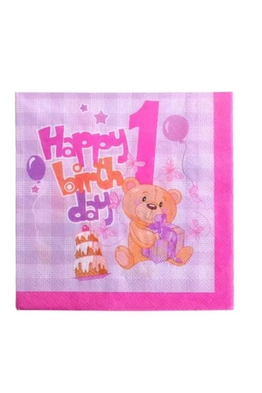 BAKBURAYA YAPAY ÇİÇEKÇİLİK 1 YAŞ HAPPY BIRTHDAY DETAYLI PEMBE PEÇETE