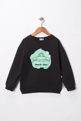Kız Çocuk "Mescid-i Aksa"  Baskılı Pamuklu Sweat