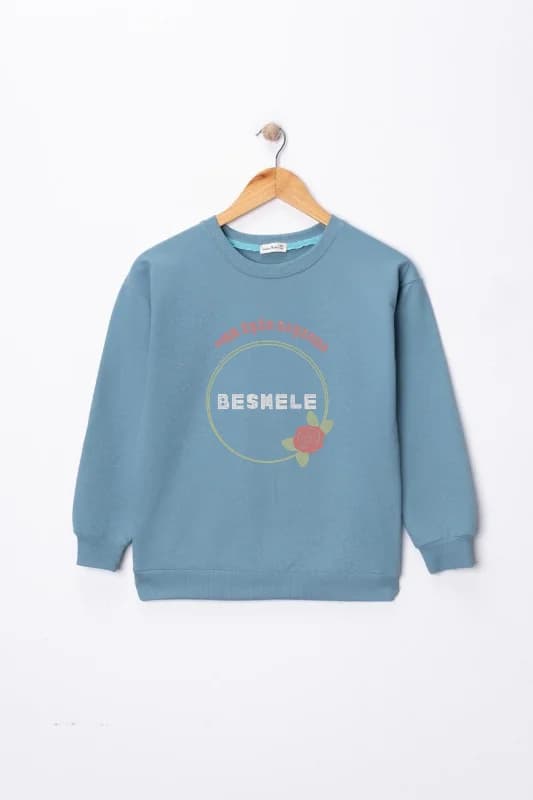 Kız Çocuk "Besmele" Baskılı Pamuklu Sweat