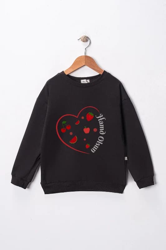 Kız Çocuk "Hamd Olsun" Baskılı Pamuklu Sweat
