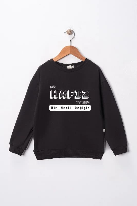 Çocuk "Bir Hafız Yetişir Bir Nesil Değişir" Baskılı Pamuklu Sweat