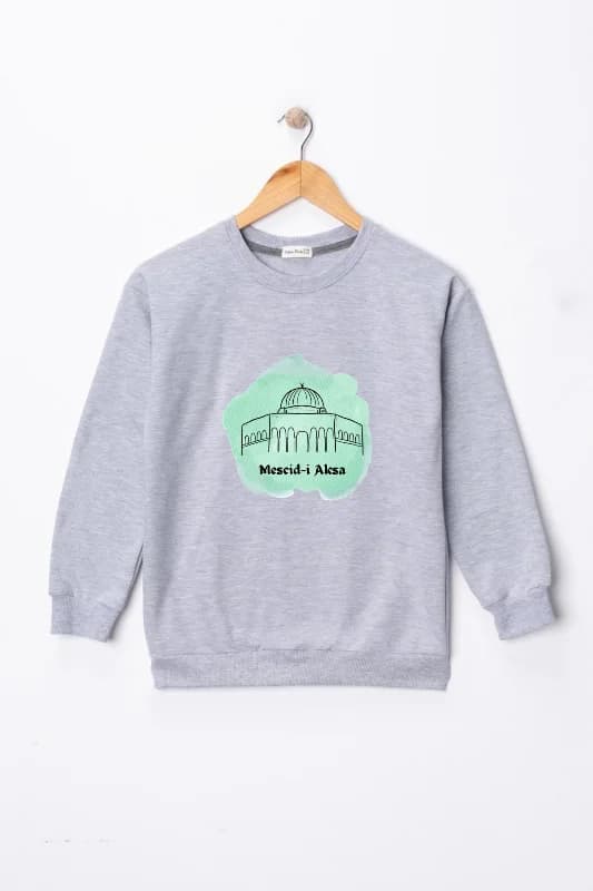 Erkek Çocuk "Mescid-i Aksa" Baskılı Pamuklu Sweat