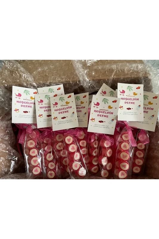 Pembe Kalp Parmak Şeker 25 Adet