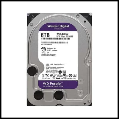 WD PURPLE, WD64PURZ, 3.5", 6TB, 256Mb, 5400 Rpm, 7/24 Güvenlik, HDD (Türkiye Distribütörü Garantili)