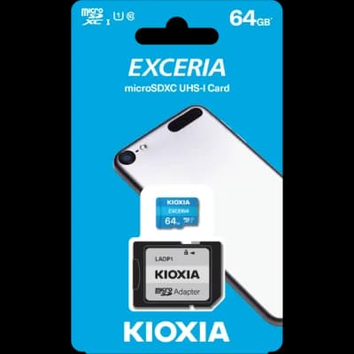 KIOXIA 64GB Exceria, LMEX1L064GG2, UHS-1, CL10, 100Mb/s, MicroSD Kart Bellek (SD Adaptörlü)