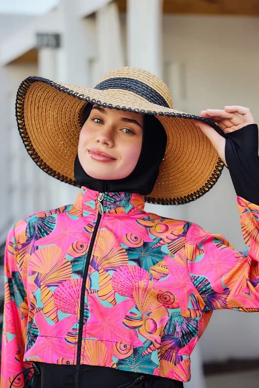 Şerit Detaylı Hasır Plaj Şapkası RŞ-2103 Camel03