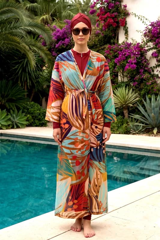 Mayo Üzerine Tek Pareo Kimono 1925-156 Bej