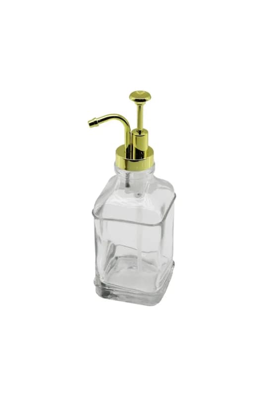 Kare Cam Şişe - Şeffaf Sıvı Sabunluk 500ML Pompa - Musluk Ayrık Model Başlı