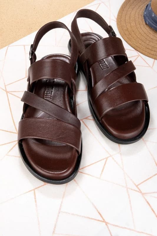 Roma Hakiki Deri Erkek Sandalet, Hakiki Deri Sandalet, Ortopedik Taban Sandalet, Hafif Der