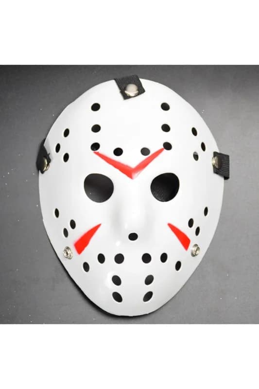 Beyaz Renk Kırmızı Çizgili Tam Yüz Hokey Jason Maskesi Hannibal Maskesi