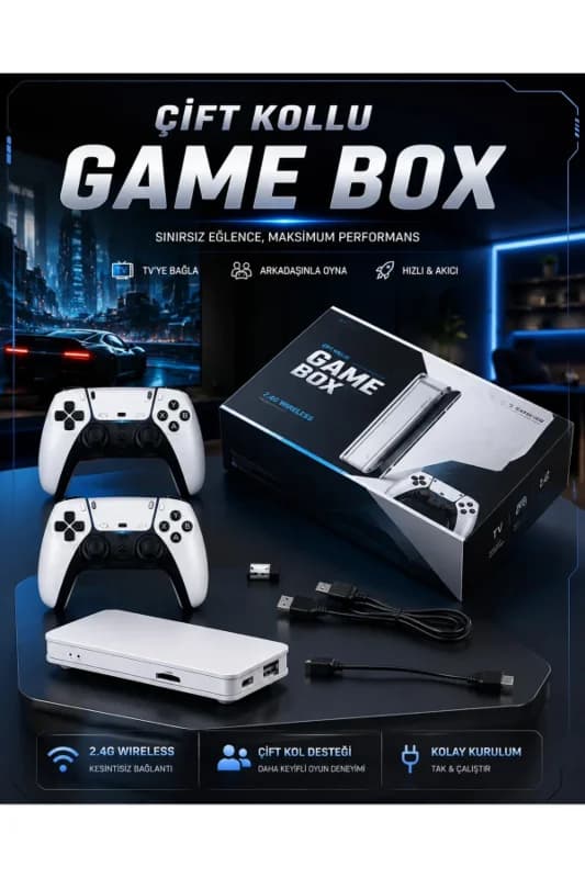 4K 3D HD Görüntü Kaliteli Kablosuz Çift Kollu 20.000 Oyunlu Retro Oyun Konsolu TV Box