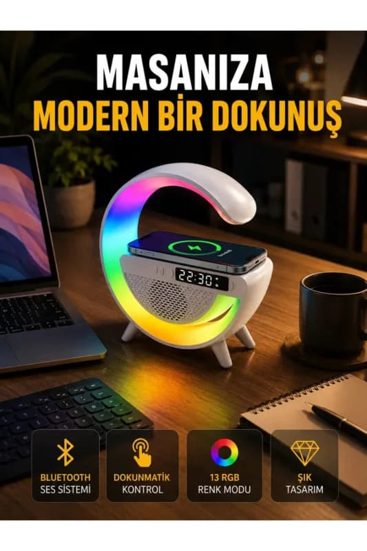 13 Renk Seçenekli Kablosuz Şarj Cihazlı LED Lamba