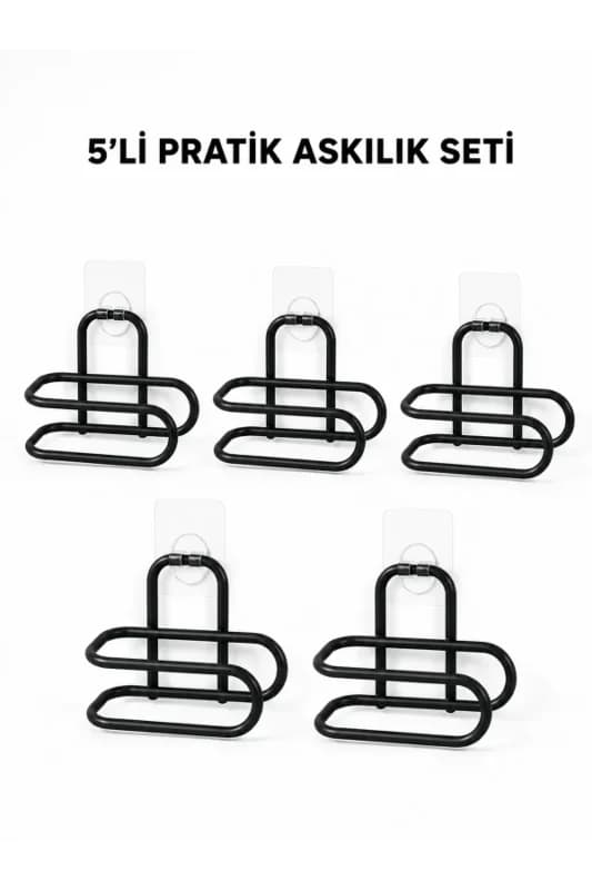 Siyah Metal WC Kağıtlık Yapışkanlı Tuvalet Kağıdı Rulo Tutucu 5 Adet Avantajlı Set