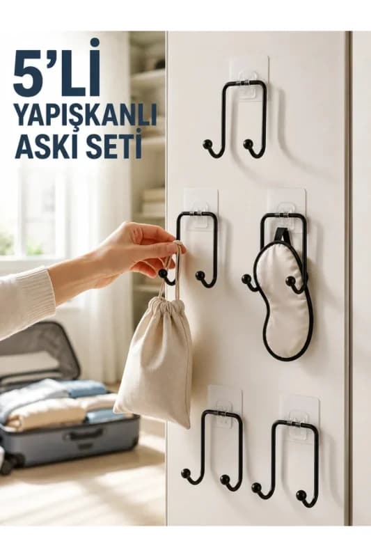 5 Adet Yapışkanlı Askı Çok Amaçlı Mutfak Banyo Düzenleyici Askılık