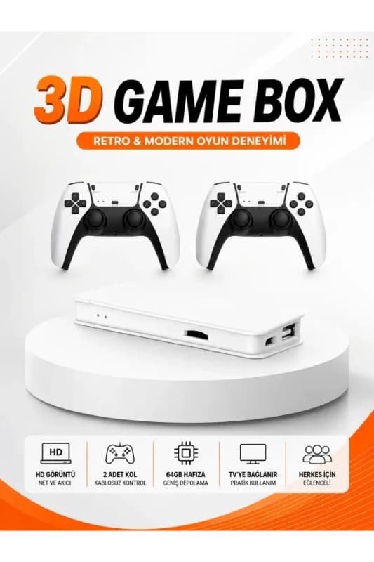 3D ve 4K Görüntü Kaliteli Çok Oyunculu Retro Oyun Konsolu