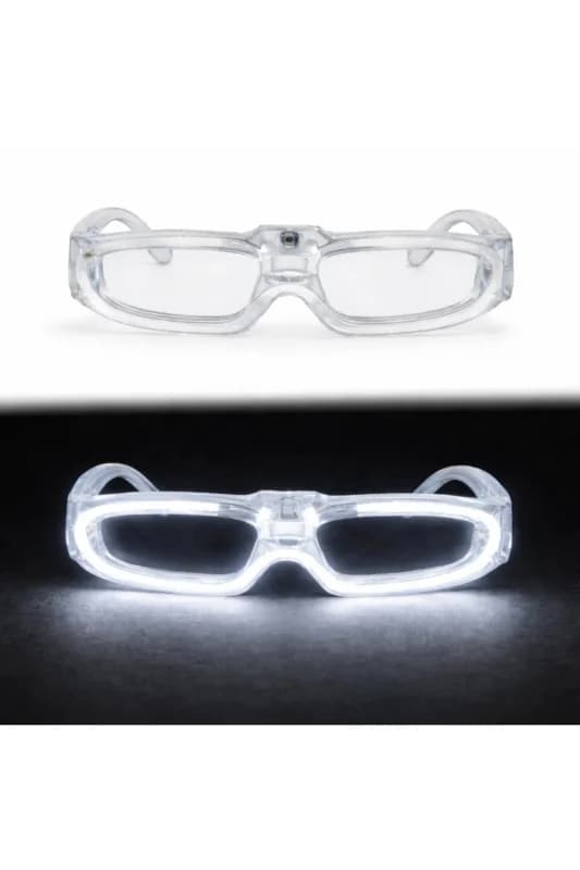 Beyaz LED Işıklı Parti Gözlüğü 3 Modlu – Glow - Gece Eğlence Gözlüğü