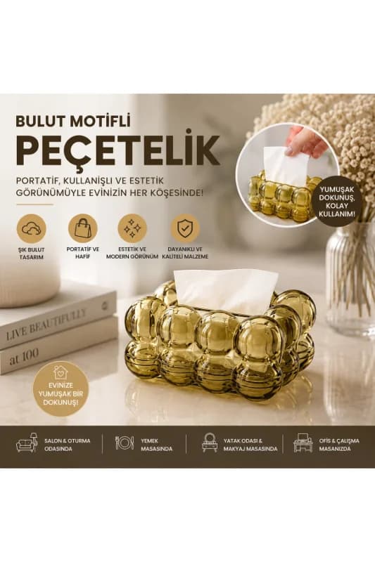 19X13X9CM Kahverengi Şeffaf Yaylı Masaüstü Bubble Dekoratif Bulut Peçetelik