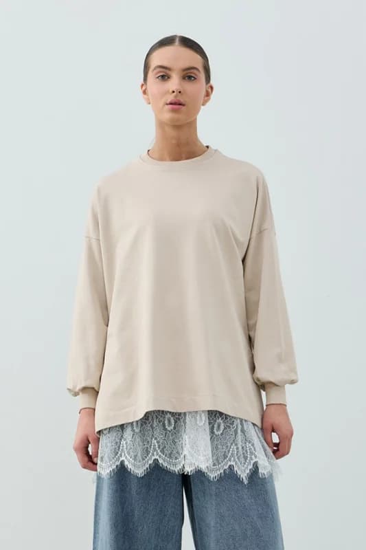 Merwish Dantel Detay Etek İçlikli Loly Sweat 1793 Bordo
