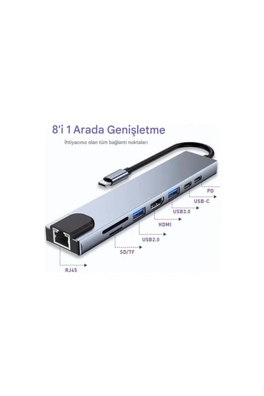 MacBook ve Laptop Uyumlu Çok Fonksiyonlu USB-C Dönüştürücü - Alünyum Gövdeli Hub