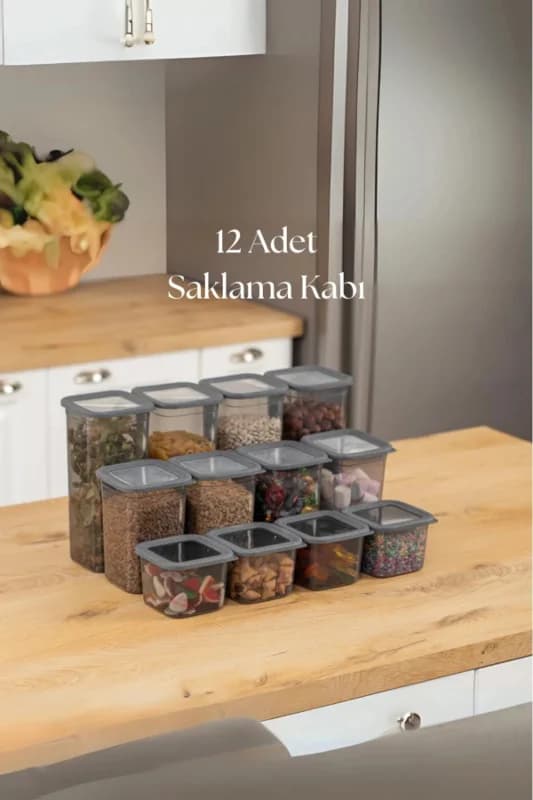 12'li 3 Boy Kavanoz Seti & Saklama Kabı & Erzak Kabı 6x650/1300/1900 Ml (40 Lı Etiket Hediyeli)