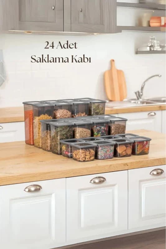 24'lü 3 Boy Kavanoz Seti & Saklama Kabı & Erzak Kabı 8x650/1300/1900 Ml (40 Lı Etiket Hediyeli)
