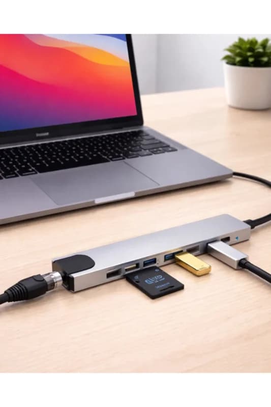Type C Hub Çoklayıcı 8 Port USB HDMI RJ45 Kart Okuyucu