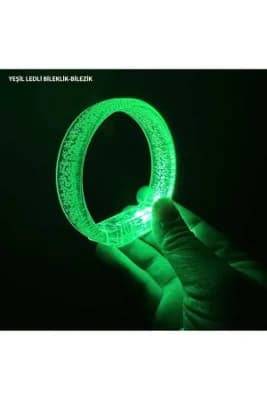 Yeşil Led Işıklı Baskı Yapılabilen Pilli Bileklik Bilezik 1,5 cm Genişlik