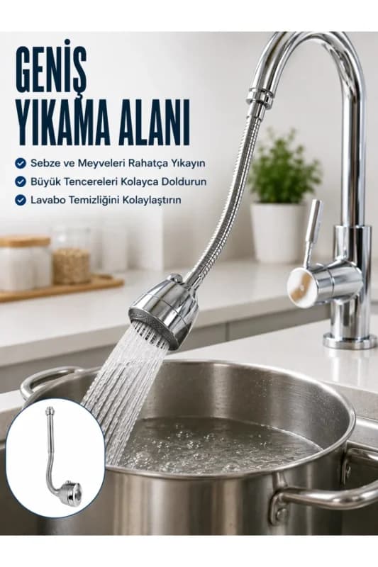 Esnek Spiral Musluk Uzatma Fıskiyesi Su Tasarruflu Ayarlanabilir Musluk Başlığı