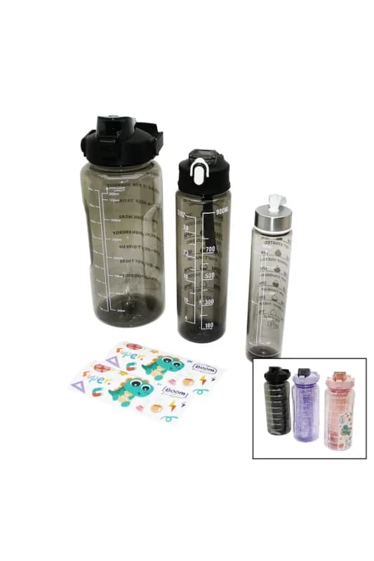 3 Boy Yavrulu Şeffaf Pipetli Renkli Suluk Matara