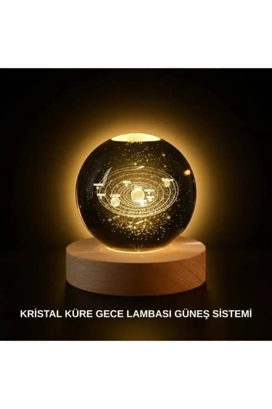 Ahşap Standlı LED Kristal Küre Lazer İşlemeli Dekoratif Obje