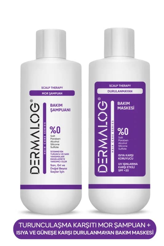 DERMALOG Silver Mor Şampuan & Isıya Ve Güneşe Karşı Koruyucu Durulanmayan Onarıcı Krem Maske Spf 20.