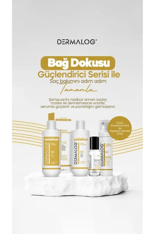 DERMALOG Yanmış Yıpranmış Saçlar Için Pürüzsüzleştirici & Onarıcı Bağ Dokusu Güçlendirici Saç Bakım Seti 4'Lü