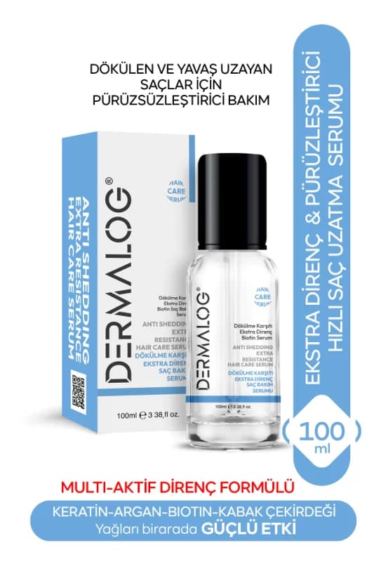 DERMALOG Extra Direnç Pürüzsüzleştirici Hızlı Saç Uzatma Serumu-(BİOTİN,KERATİN,ARGAN,KABAK ÇEKİRDEĞİ YAĞI)
