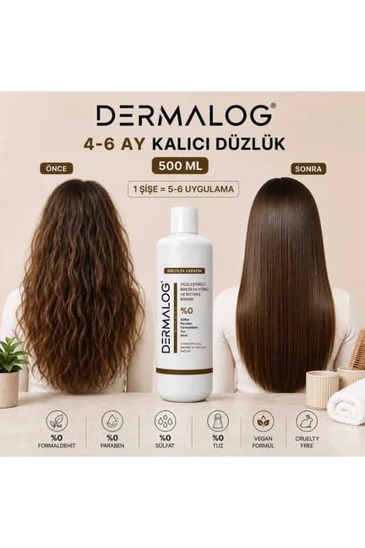 DERMALOG Brezilya Keratin- Keratin Bakımı & Botox Bakımı & Kalıcı Düzleştirici Ve Onarıcı Bakım 500 Ml