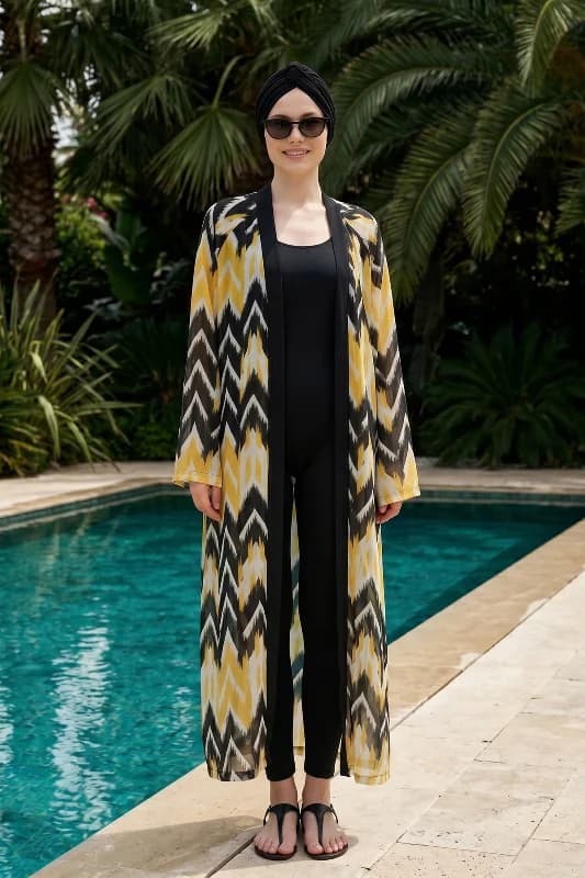 Tesettür Mayo Üzerine Tek Kaftan Pareo 6621 Siyah01