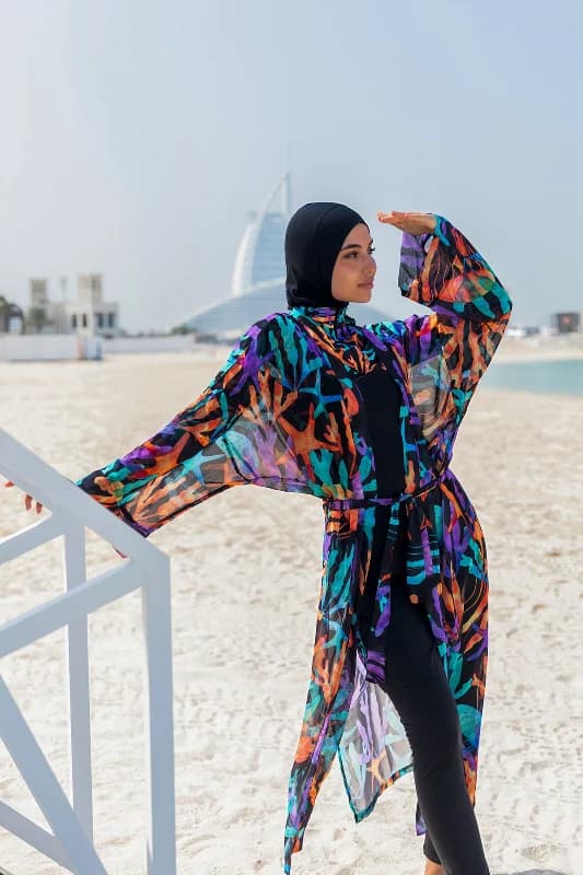 Remsa Tesettür Mayo Üzerine Tek Kaftan Kimono Pareo RP004A Mercan