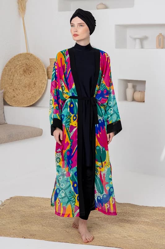 UV Korumalı Mayo Üzerine Tek Pareo Kimono 1709 Mint