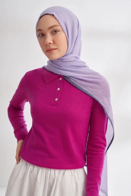 Müslin Biyeli Şal 3352-Açık Leylak