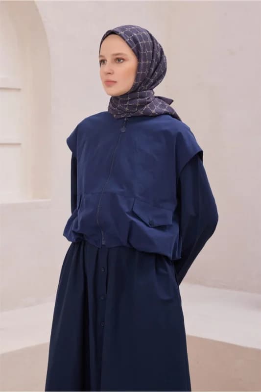Fresh Geometrik Desen Lacivert Bej Paulista Eşarp 10 - 104