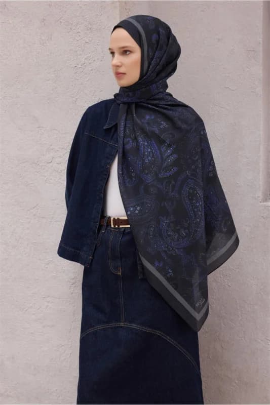 Fresh Paisley Desenli Kahve Haki Vual Şal 1468 - 07